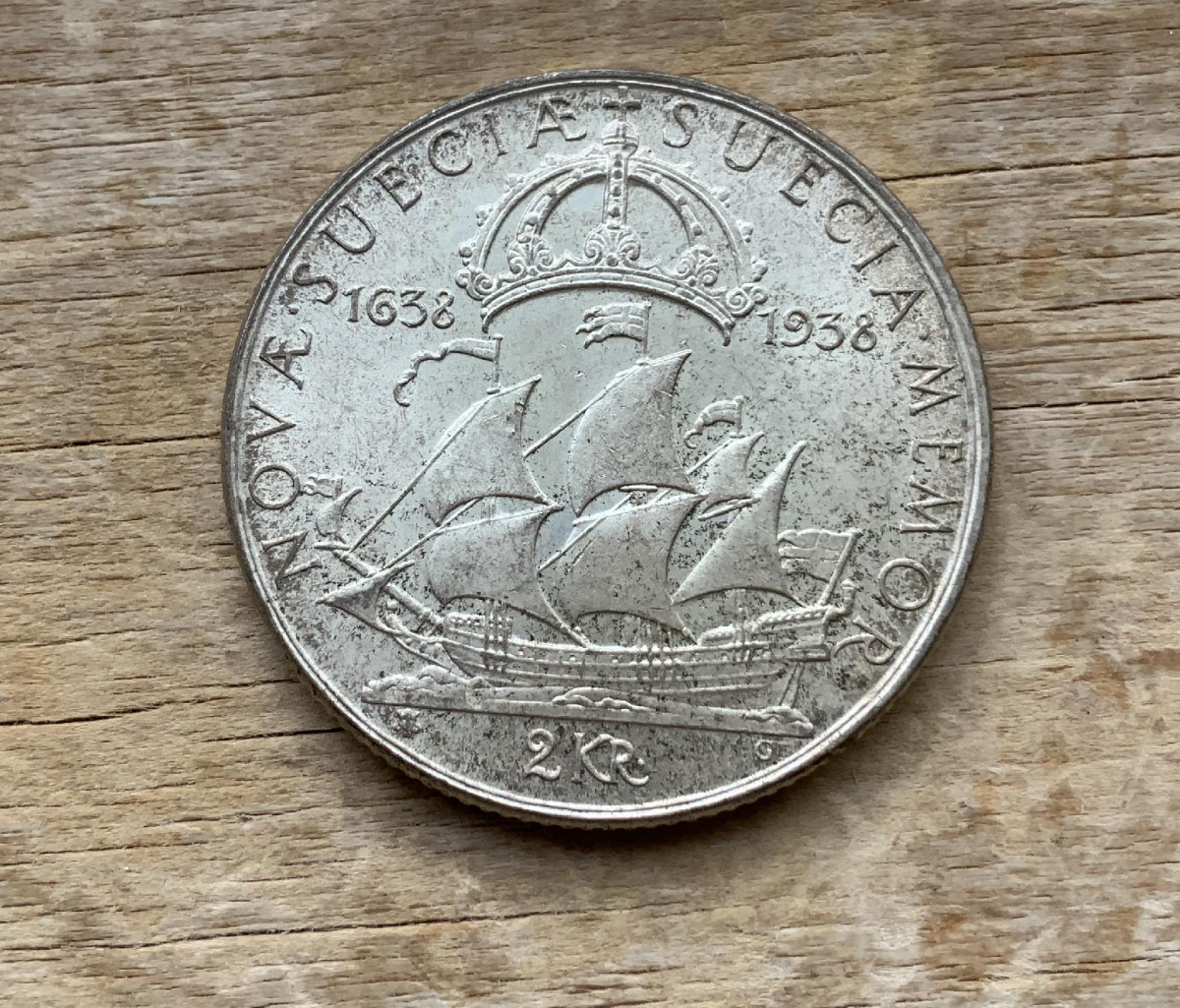 1938 Sweden 2 Kroner .800 silver coin C270